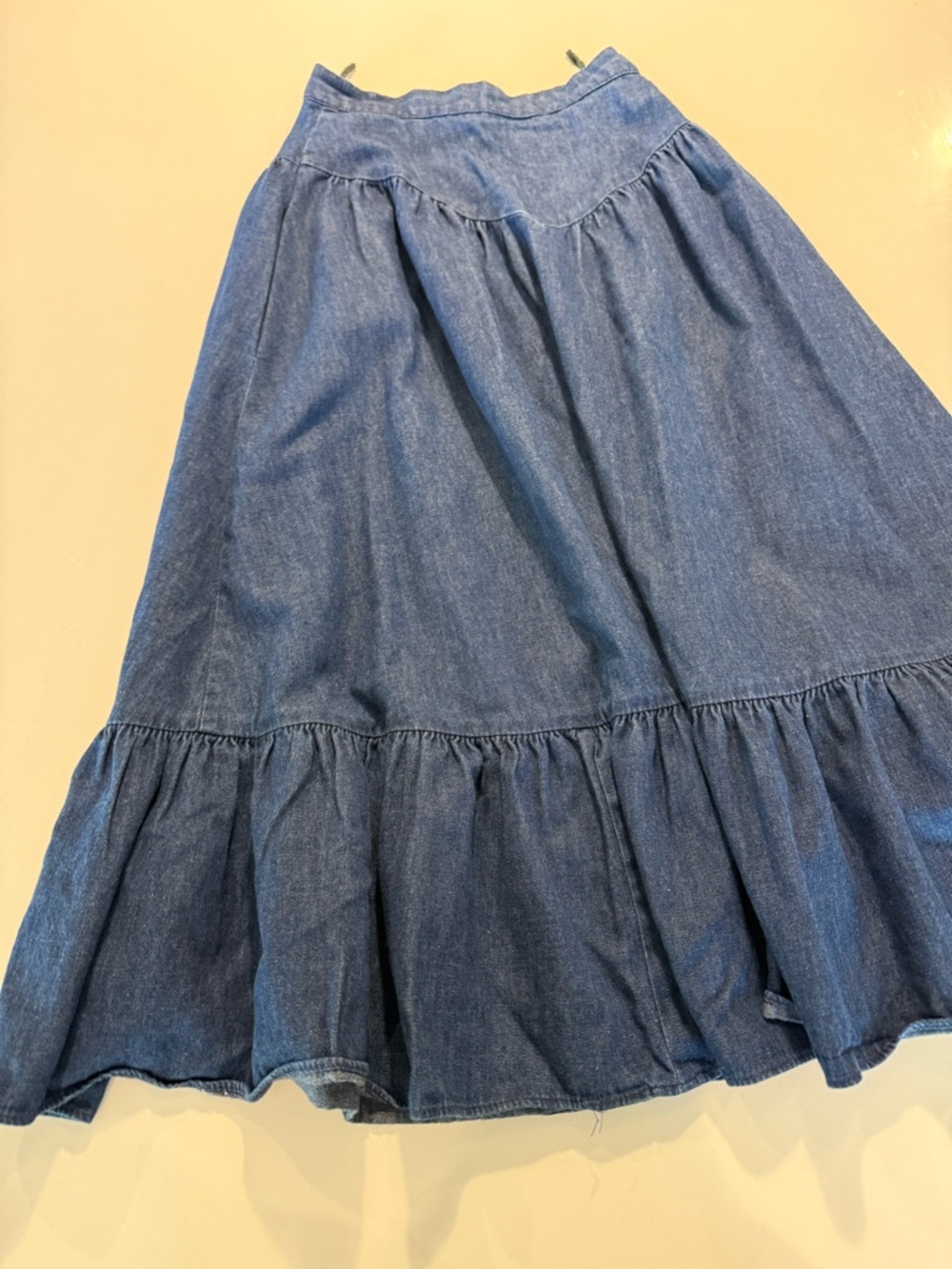 Vtg Gunne Sax Prairie Denim Skirt Cottagecore Western Yoke Tiered Midi Size XXS - Picture 4 of 11